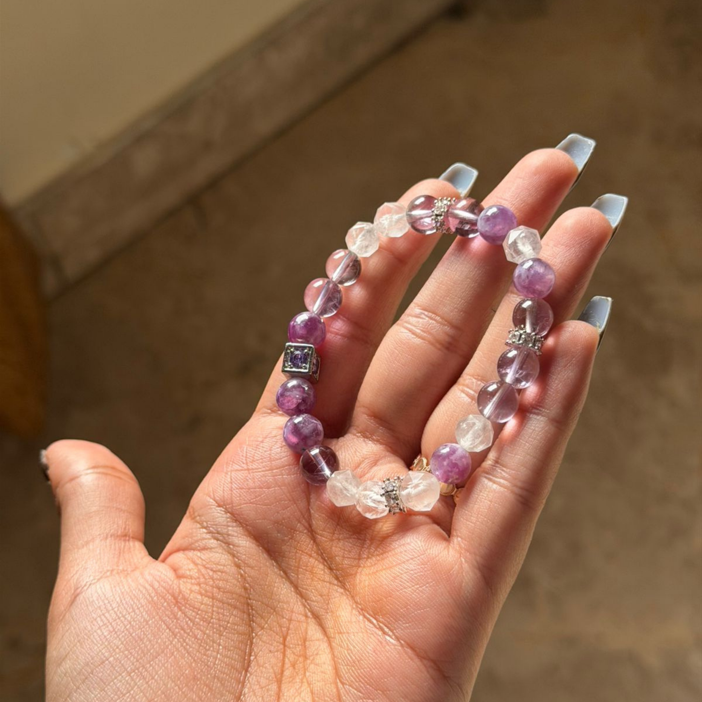 Amethyst Purple Mica & Clear Quartz Bracelet