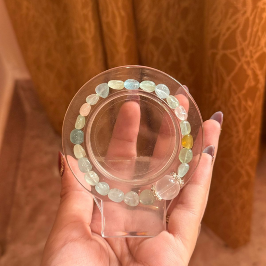 Green Morganite + Clear Quartz bracelet