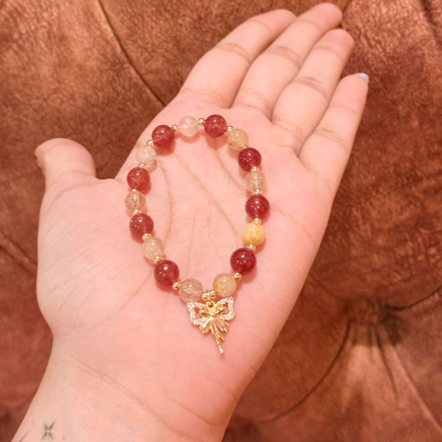 Strawberry quartz + Golden healer Bracelet