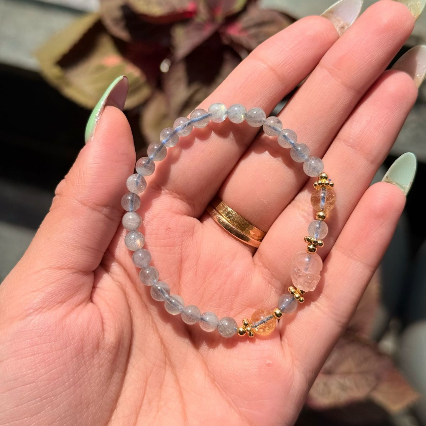 Labradorite & Rose Pixiu with Citrine Mini Beads