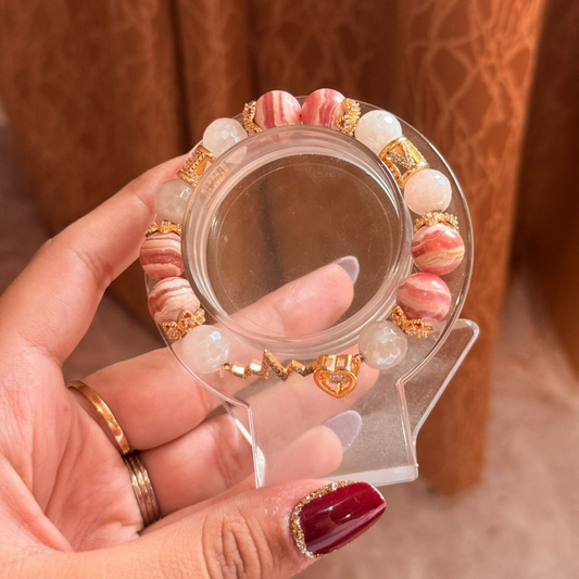 Rhodochrosite Bracelet with Aura Rose Quartz