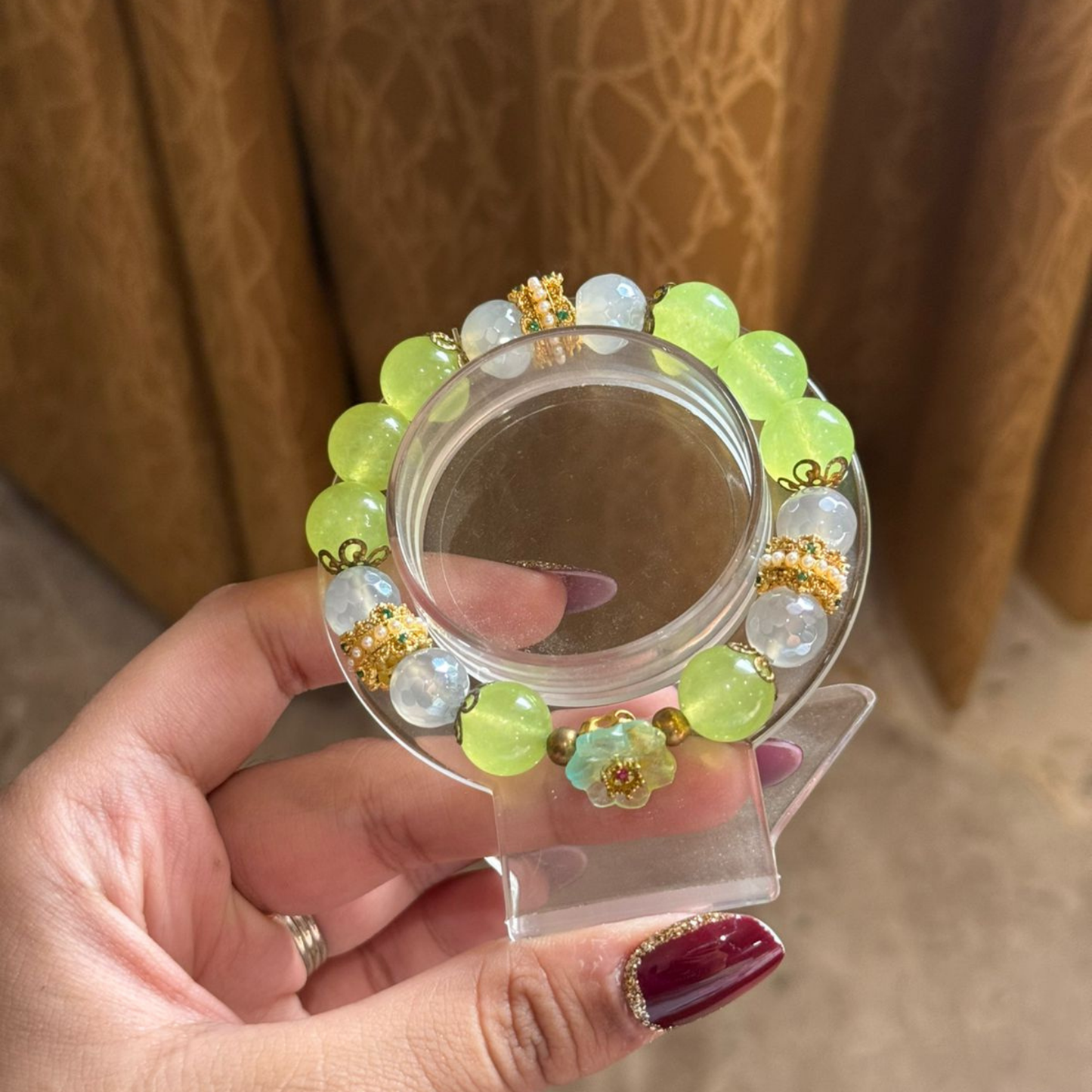 Green chalcedony + Aura quartz Bracelet