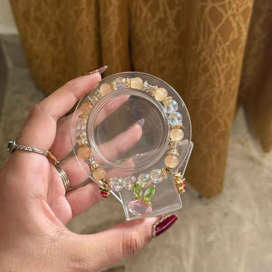 Peach Chalcedony + Aura Quartz with Swarovski Charms