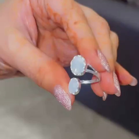 Moonstone Double Stone Ring (Silver)